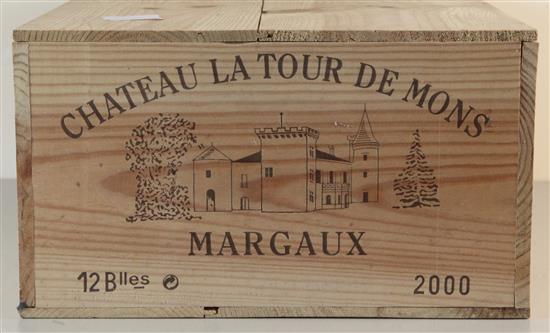 A case of twelve bottles of Chateau La Tour de Mons Margaux, 2000